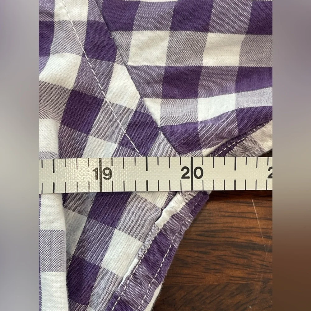 J crew purple‎ white check-button down-size medium-unisex-all cotton! 1980s VTG